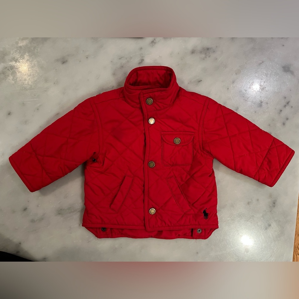 Polo Ralph Lauren Red Quilted Barn Chore Jacket 9 Months with corduroy cuffs